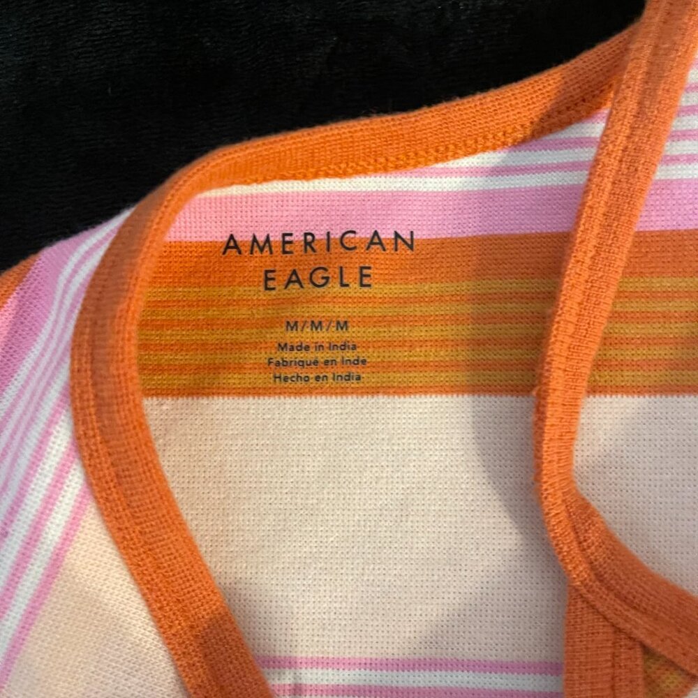 American Eagle Striped Mini Dress M Orange Pink NWOT - Picture 7 of 9